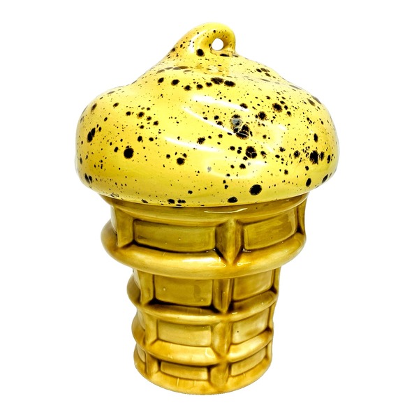 VANILLA ICE CREAM Vintage Waffle Cone 8" Tall Ceramic Cookie Jar Cannister - Picture 5 of 11